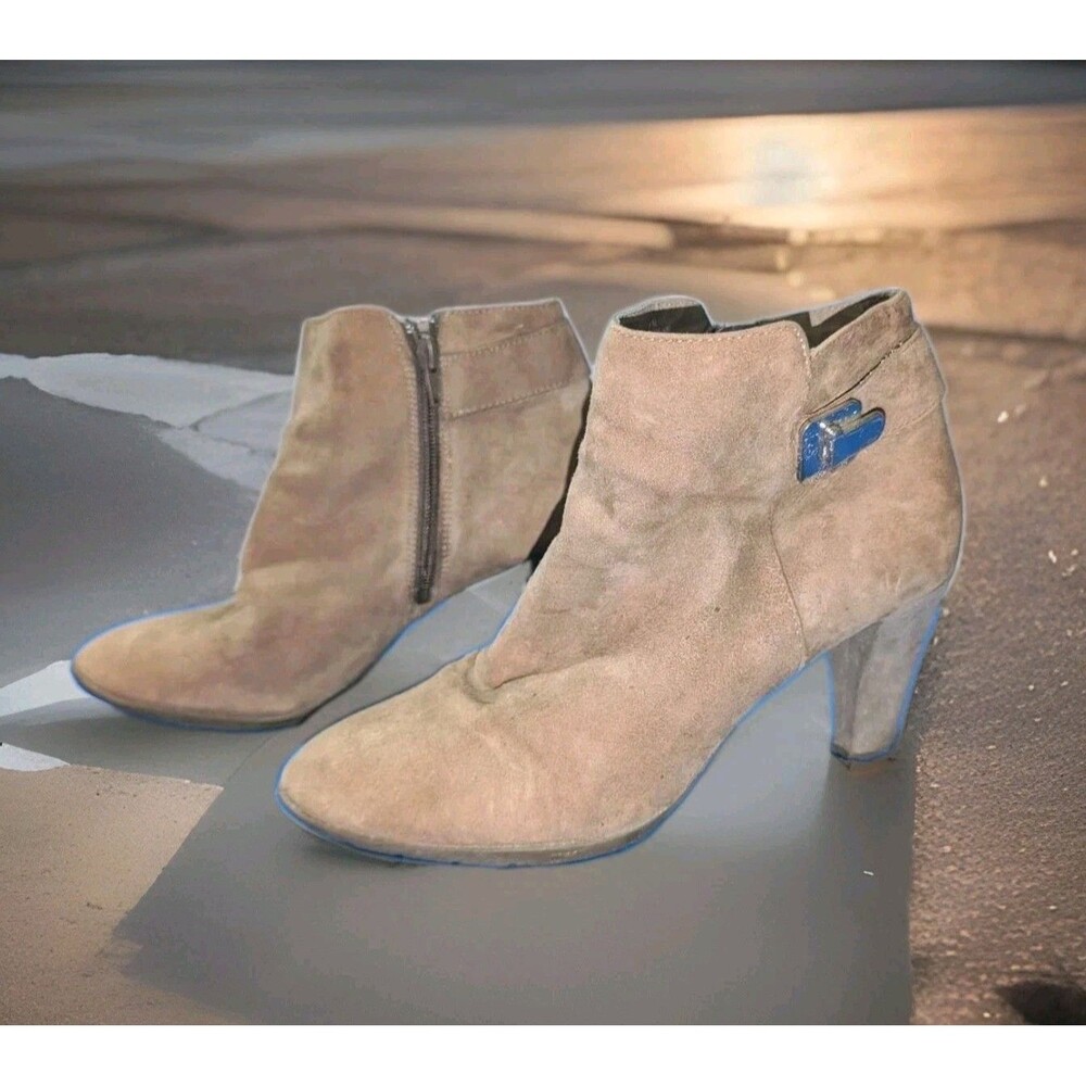 Anne Klein iflex Women's Brown Suede Ankle Boots Block Heel Side Zip sz 8m shoes